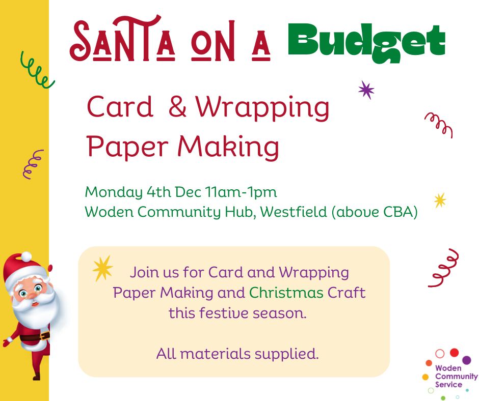 santa on a budget christmas wrapping event poster