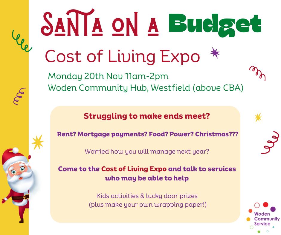 santa on a budget cost of living expo event poster