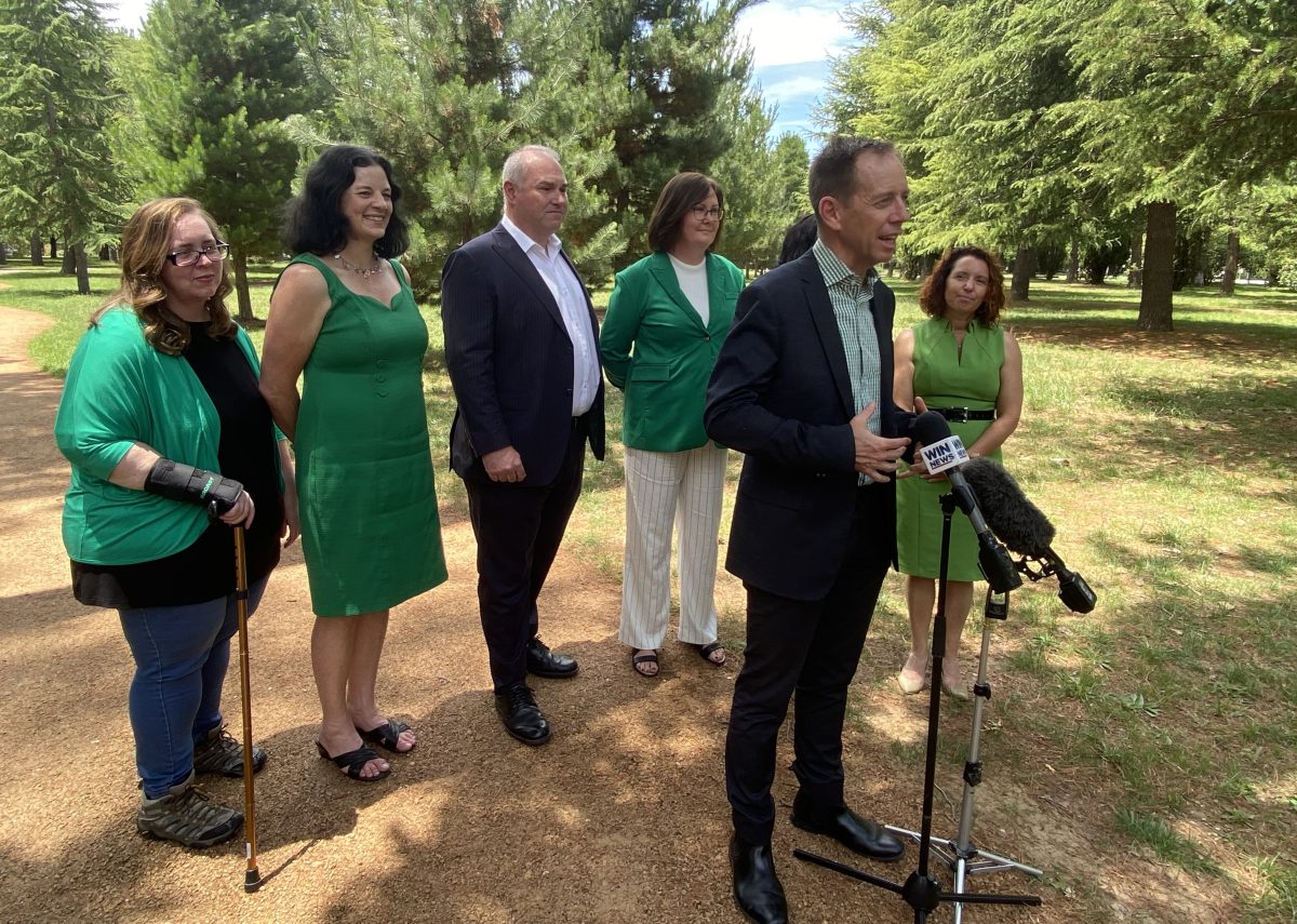 Shane Rattenbury with ACT Greens candidates for 2024 election