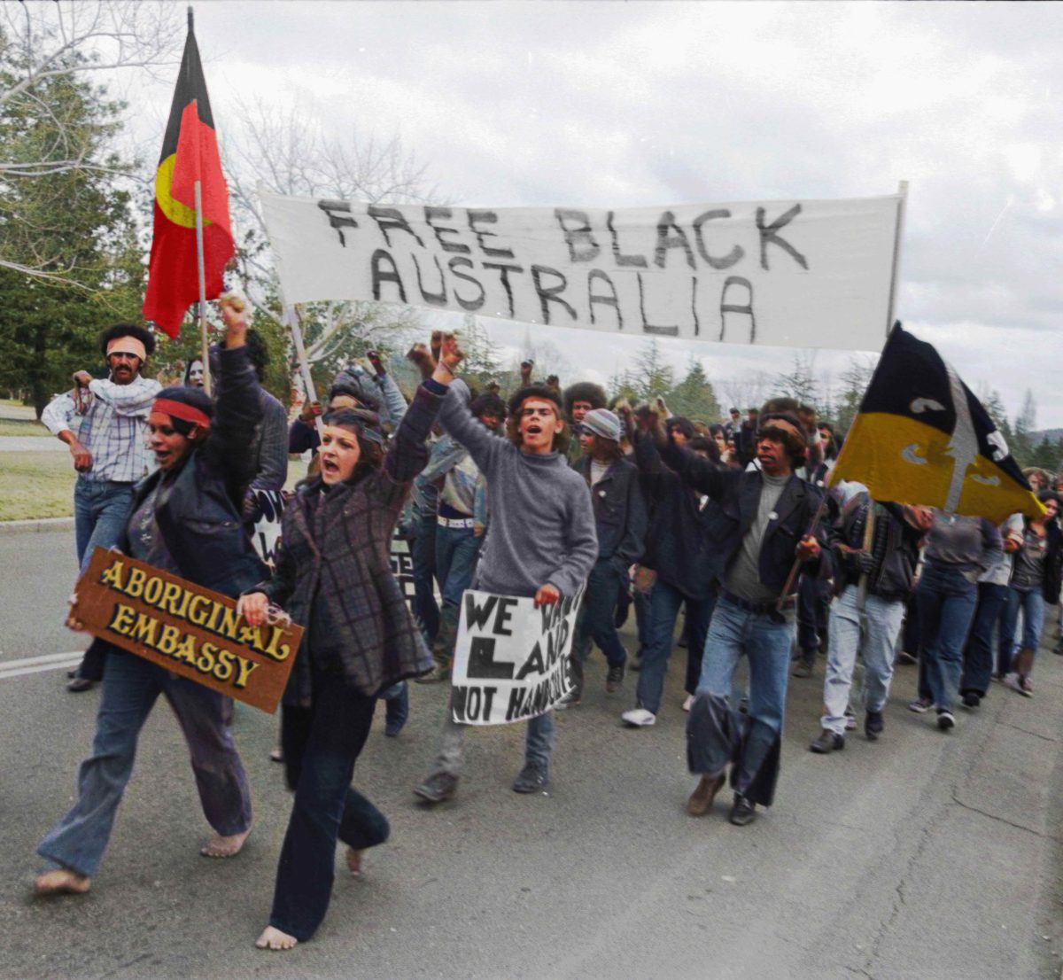 Protesters march in support of Indigenous rights