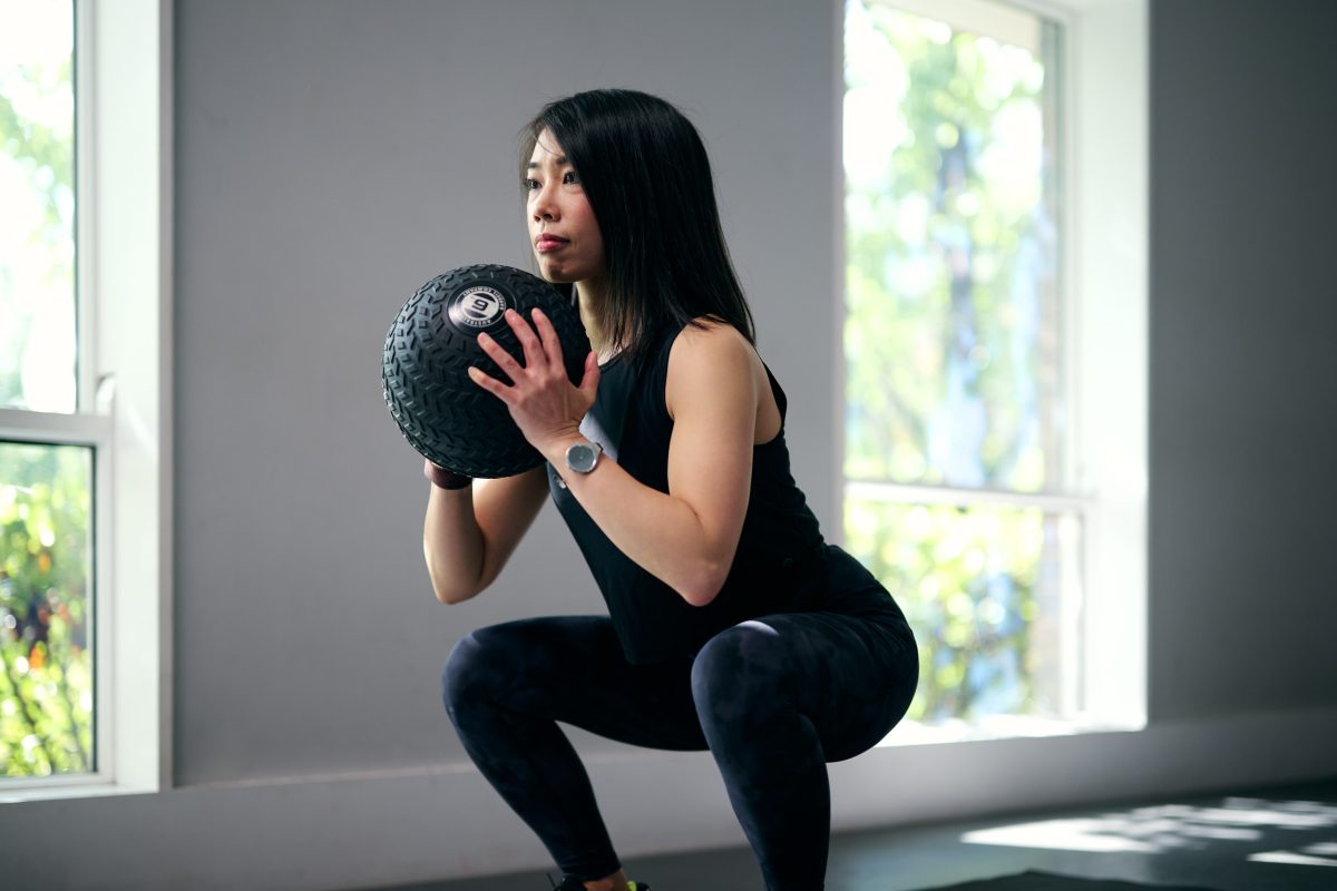 Angela Cheng with medicine ball