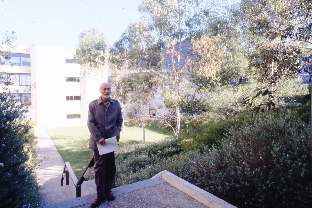 Roger Johnson in the courtyard for the School of Environmental Design