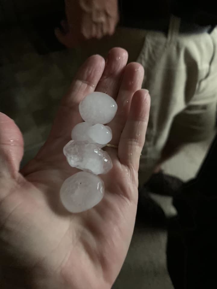 hand holding large hail stones