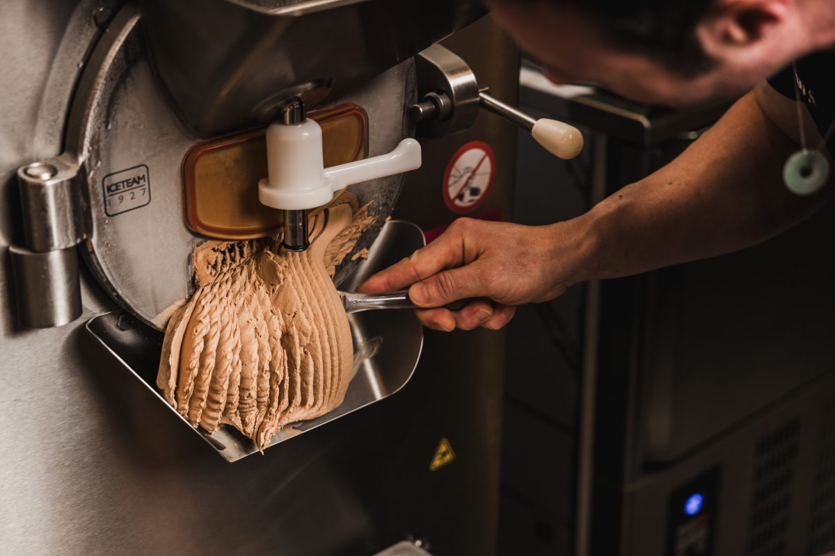 Fresh gelato being churned