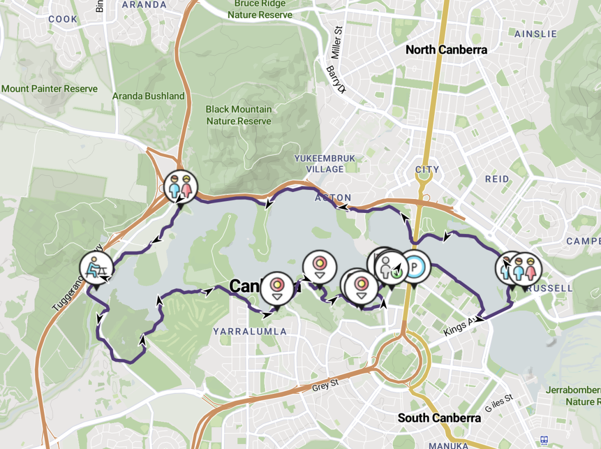 Map of hiking trek around lake.