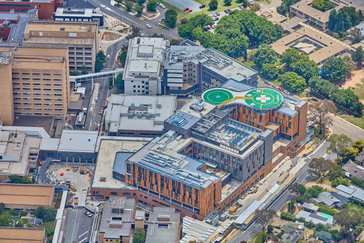 Bird's eye view of hospital building