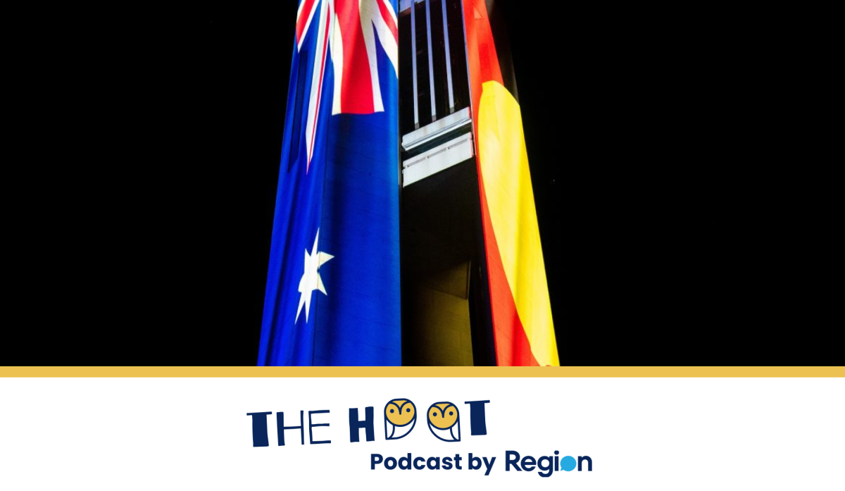 Hoot image with Australian and Aboriginal flag