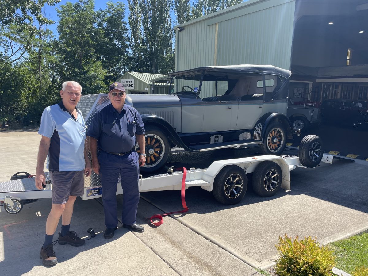 Vintage car on trailer