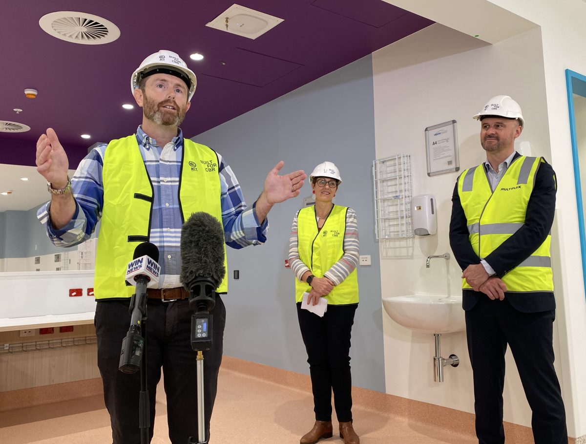 Sam Scalan, Rachel Stephen-Smith and Andrew Barr in hi-vis