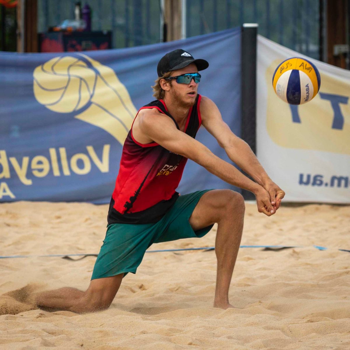 Canberra beach volleyballer Tom Attrill in action in the 2023 ACT Open