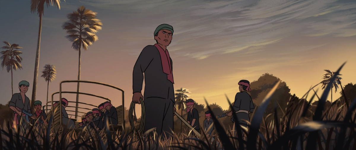 Still from the animated film Funan depicting a scene from the Khmer Rouge