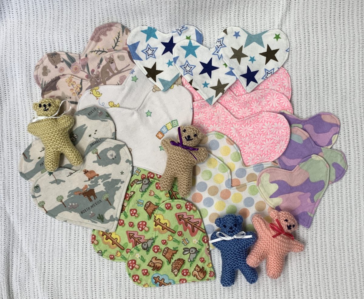 Fabric hearts with little teddy bears