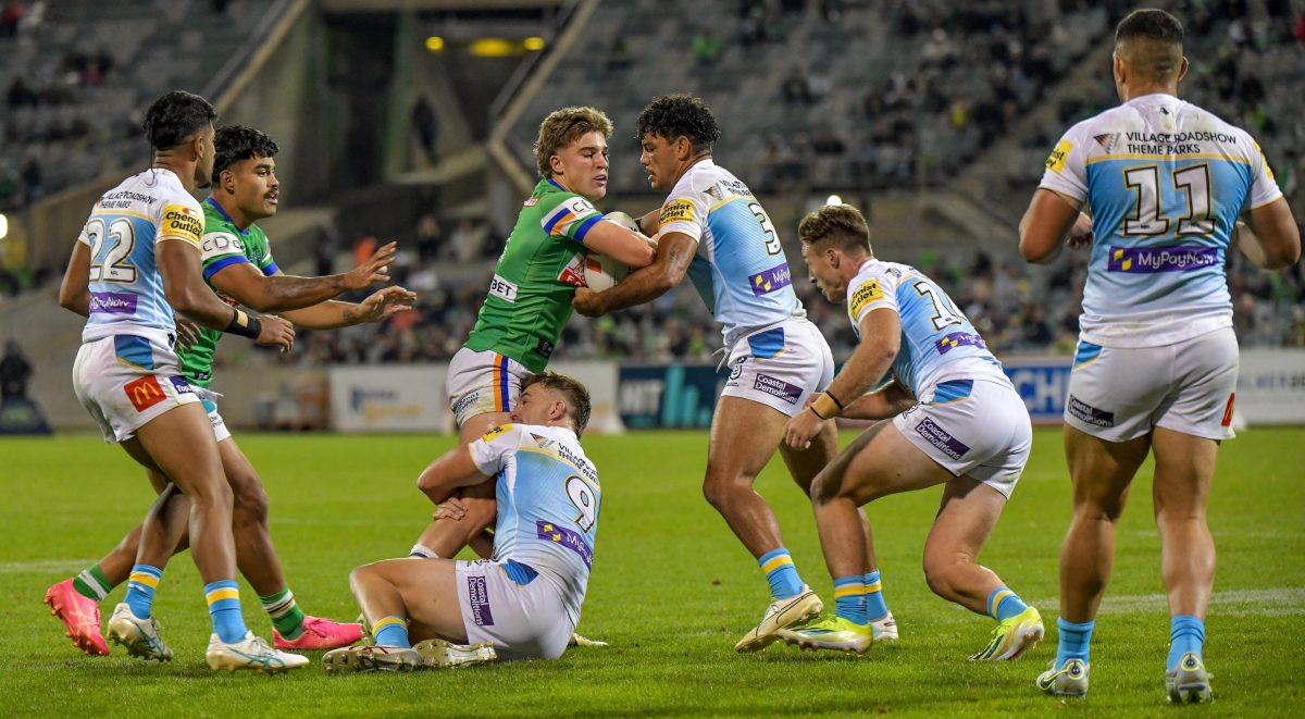 Chevy Stewart made his NRL debut against the Titans in Round 6, 2024. Photo: Jaye Grieshaber.