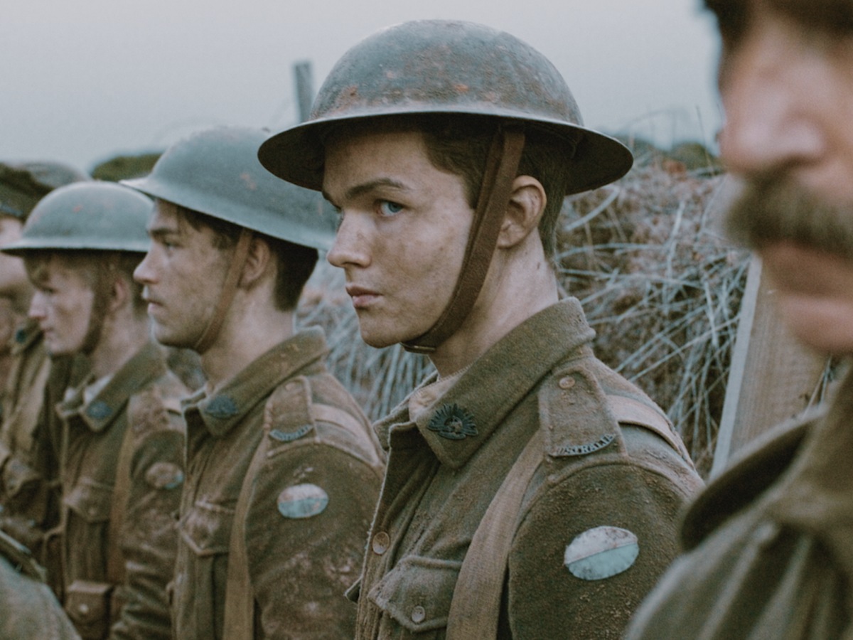 Still from Before Dawn showing a line of First World War soldiers