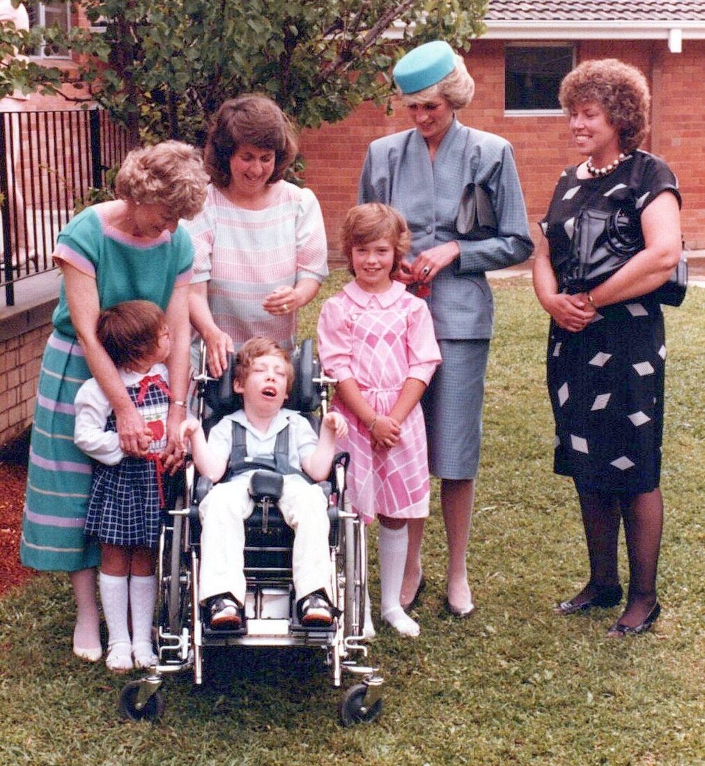 Diana, Princess of Wales with group of mothers and children 