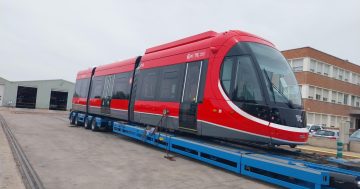 Canberra's first battery-powered light-rail vehicle has left the (Spanish) station