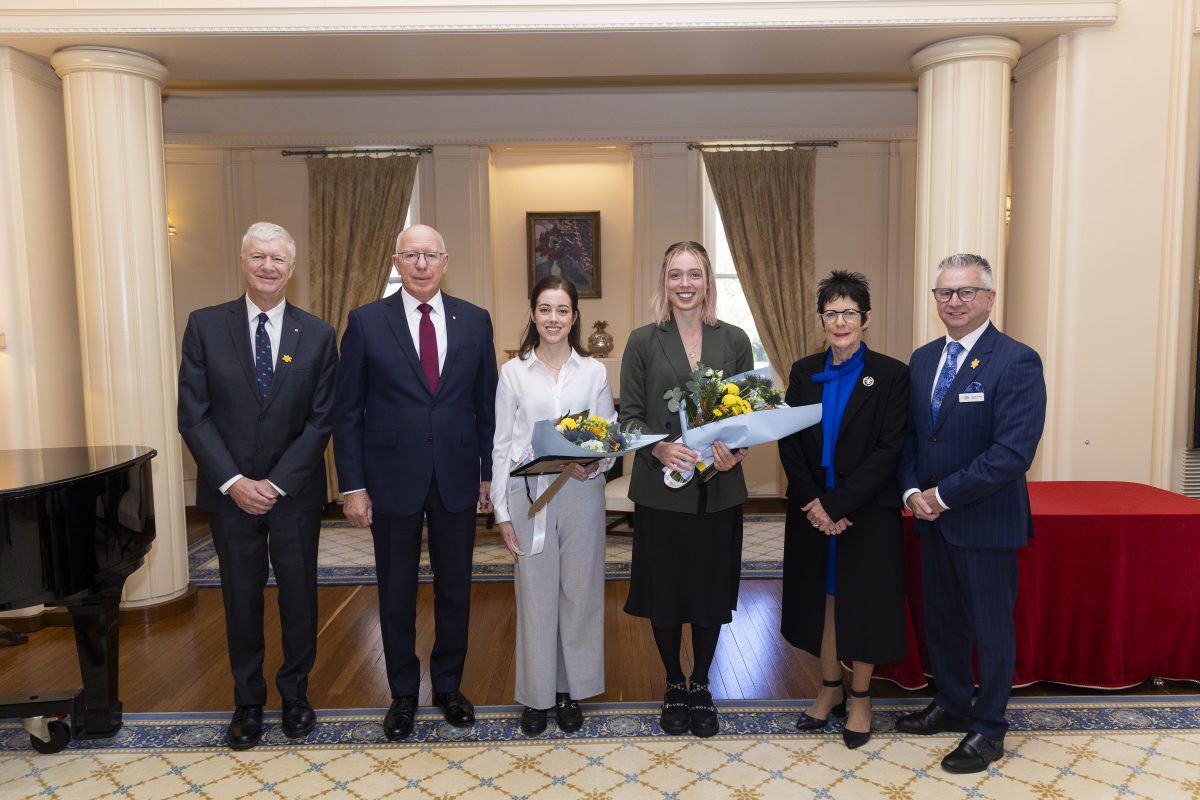 Professor Paul Craft AM, the Governor-General David Hurley, Dr Teresa Bonello, Elizabeth Mee, Mrs Linda Hurley and Roger Buckley.