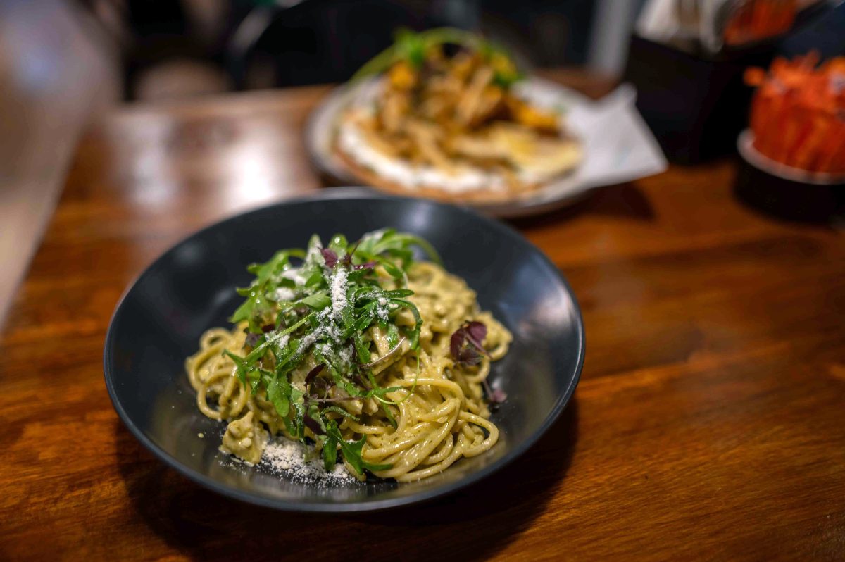 bowl of pesto spaghettini