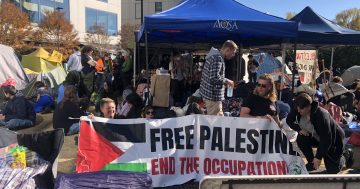 ANU pro-Palestinian students rally for 'right to peacefully protest' after forced relocation