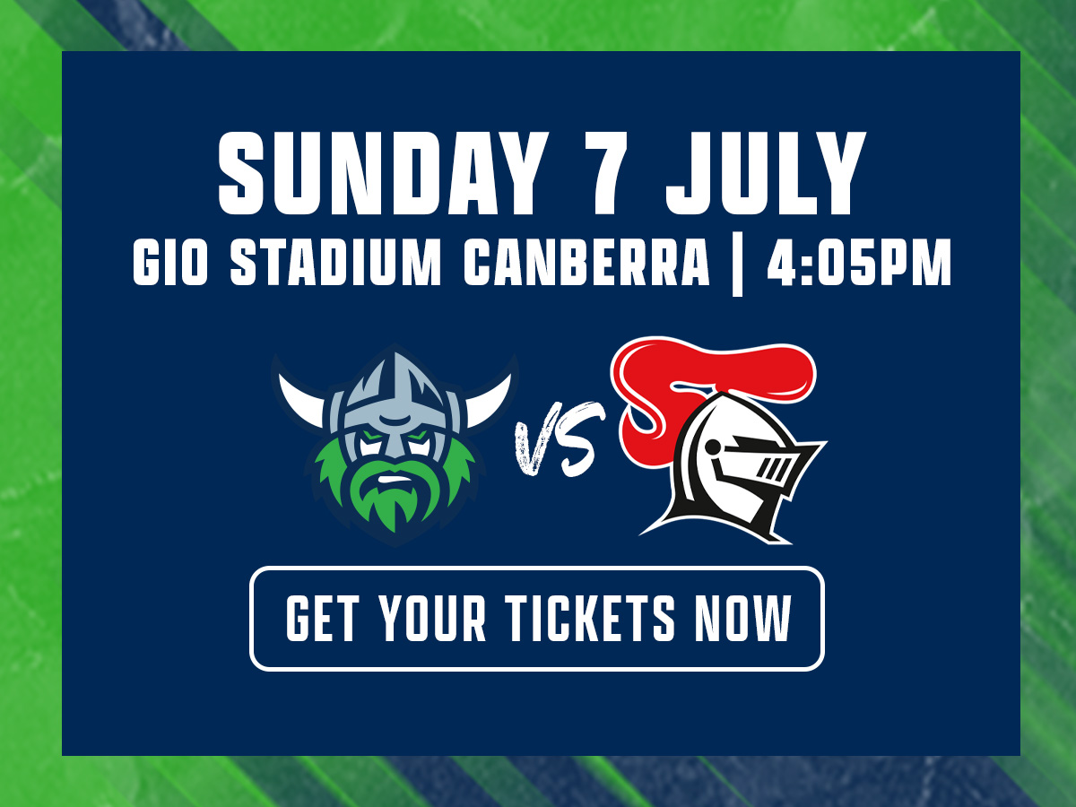 Canberra Raiders logo with Roosters logo, banner.