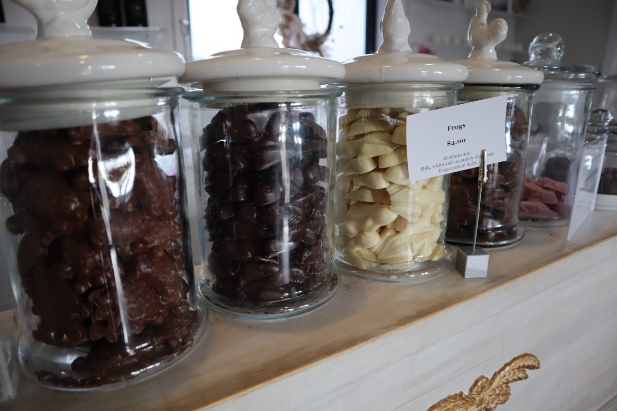 A row of chocolate jars at Murrumbateman chocolates