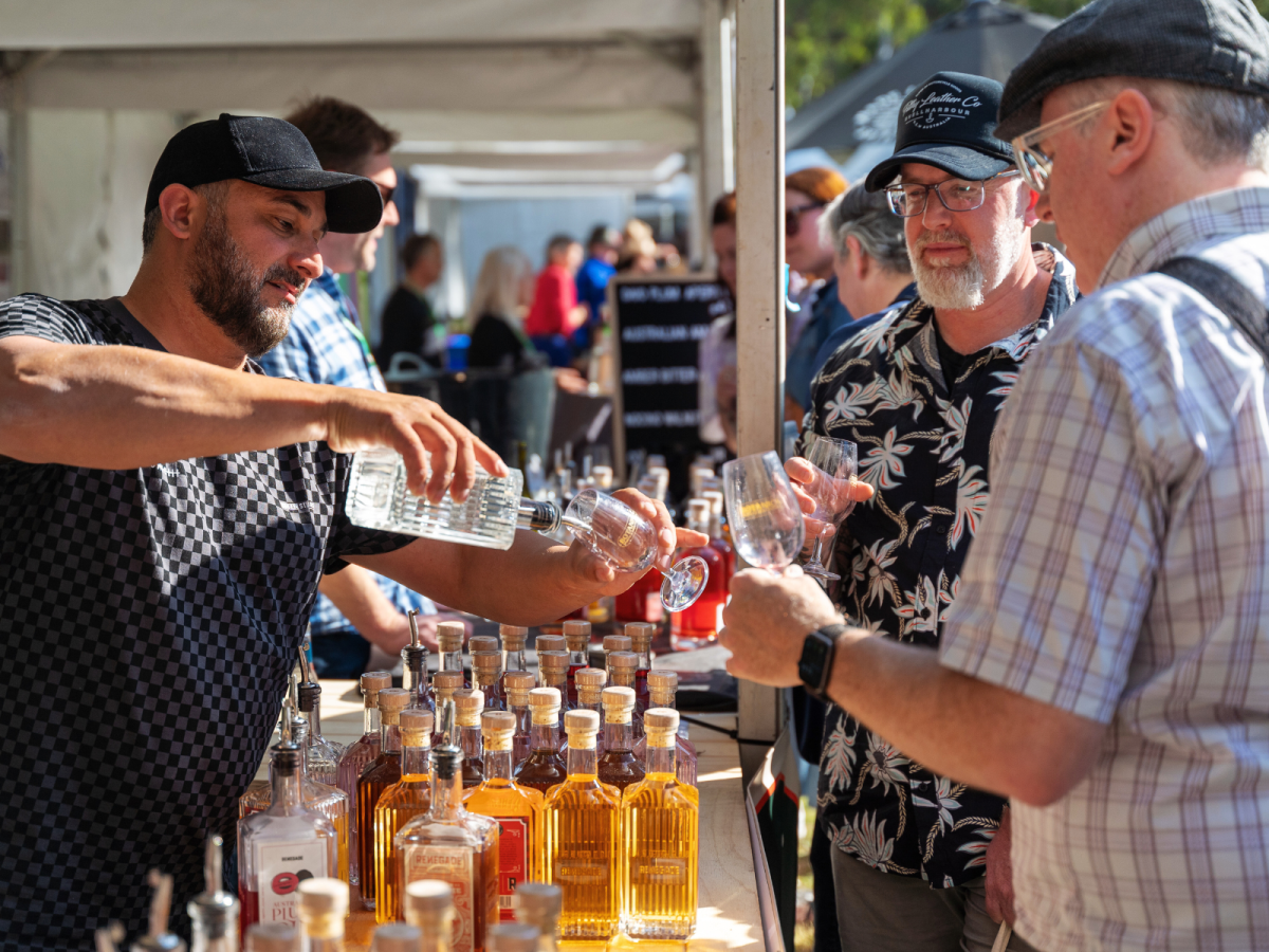 Men line up for tastings.