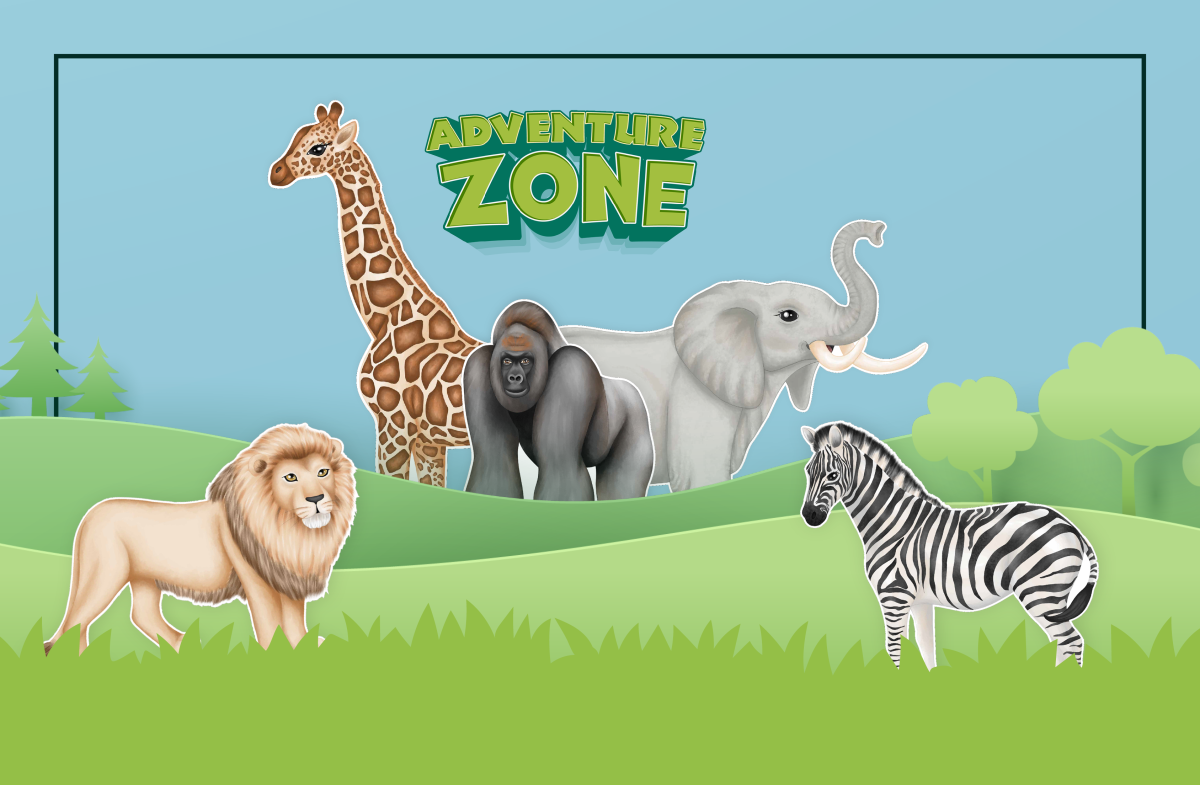 A banner for the event with African animals