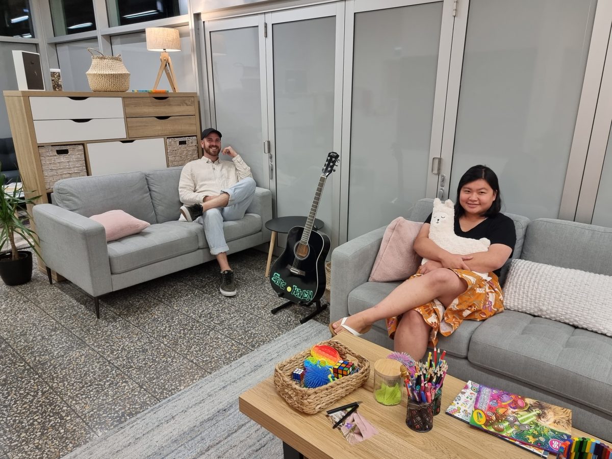 young people sitting on couches