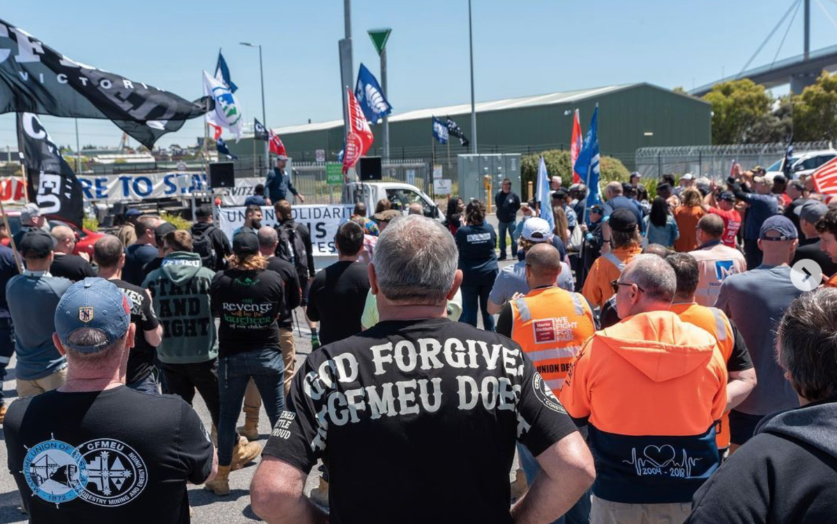 CFMEU shirt at union protest rally