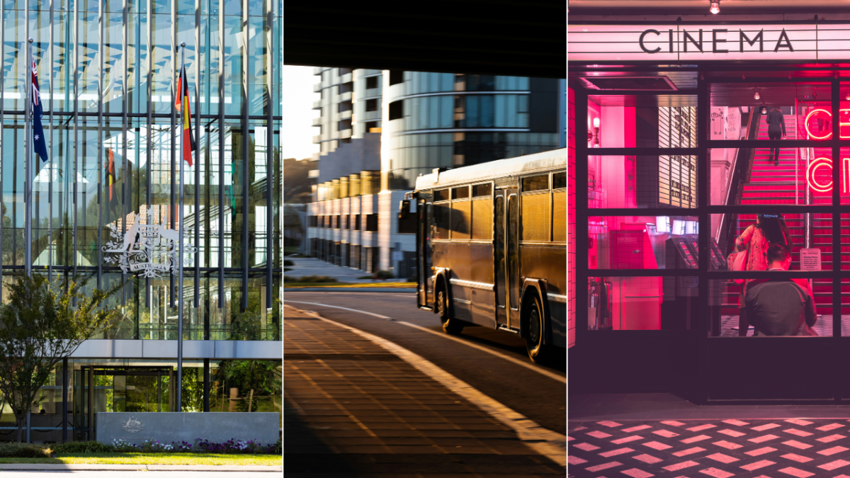 public service building, Canberra bus, cinema