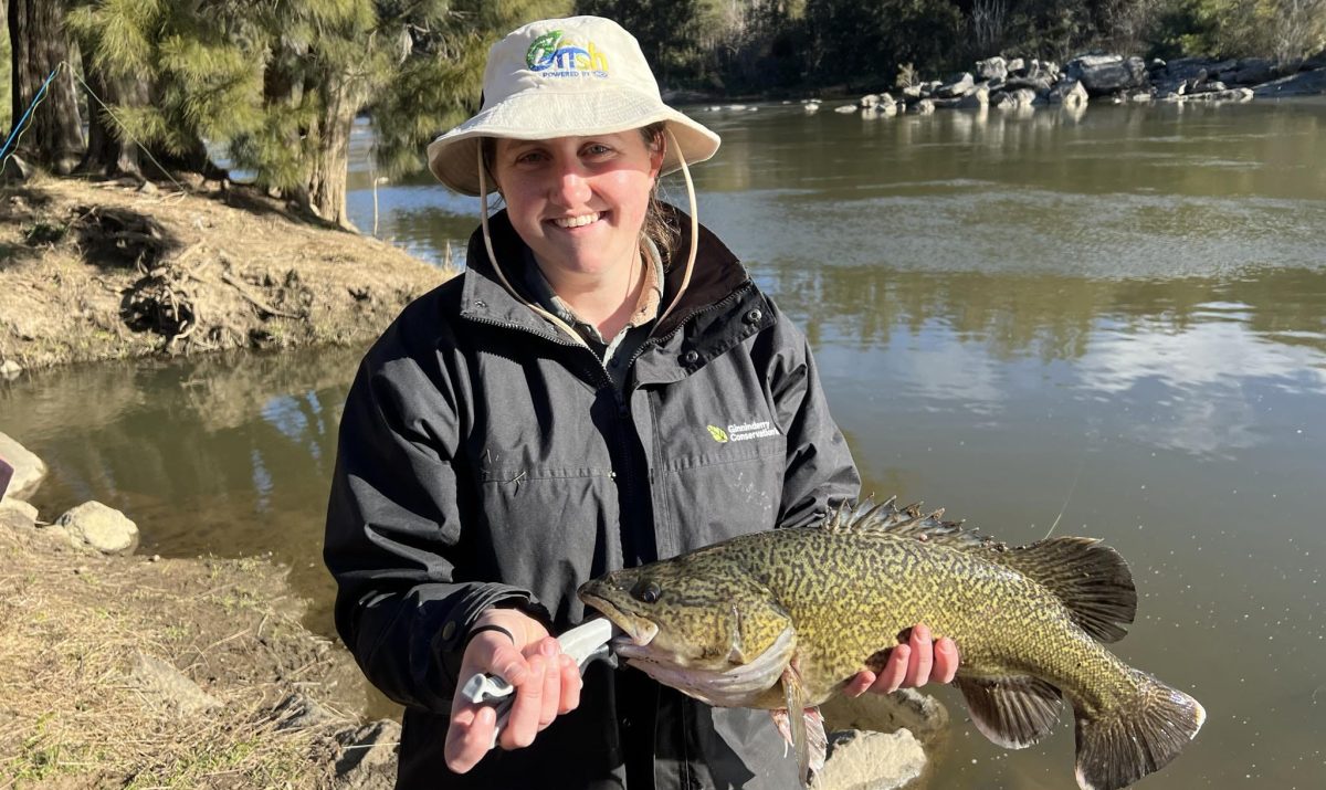 Violet Marriott holding a Murray Cod