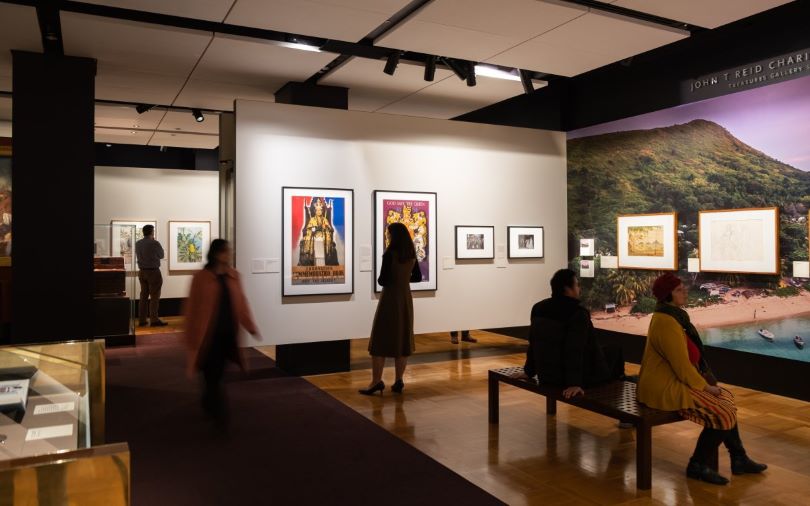 Visitors at the National Library of Australia's Treasures Gallery.