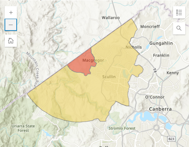 ACT map of quarantine zone