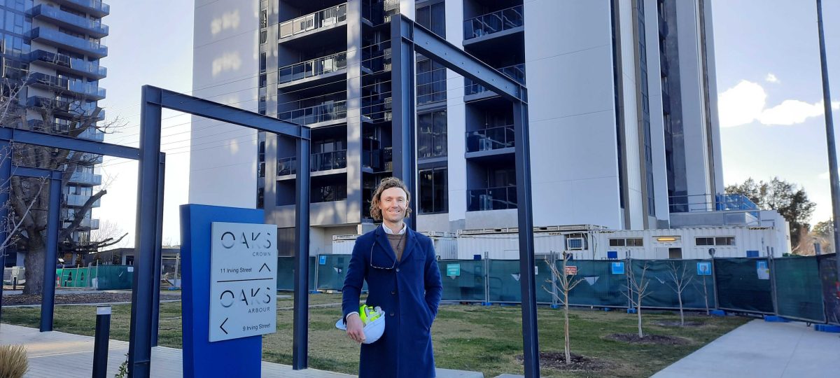 Amalgamated property Group Daniel Potts outside the new Oaks Canopy build-to-rent development in Phillip. 