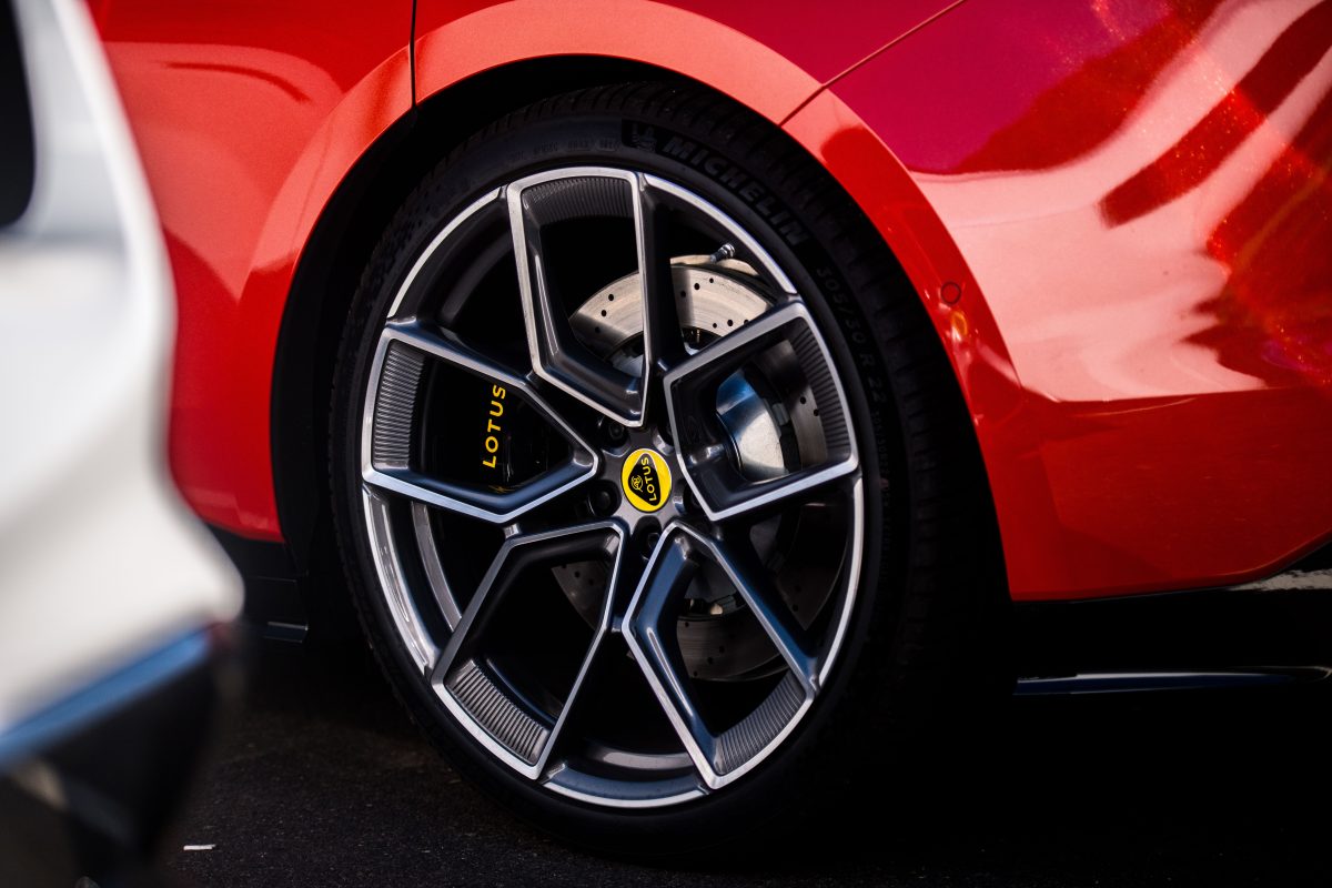 Red sports car wheel