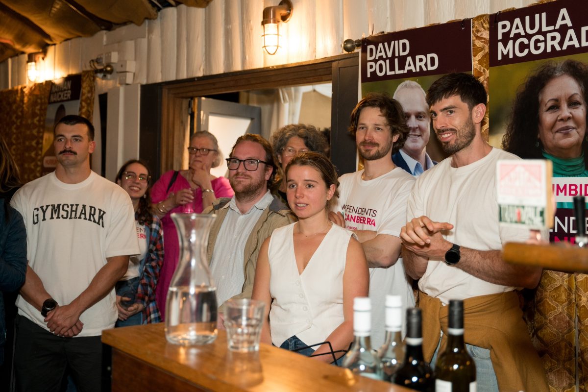 crowd at bar for political launch for Independents for Canberra