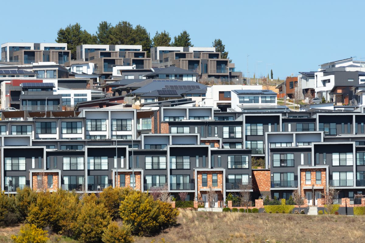 Rows of townhouses and apartments