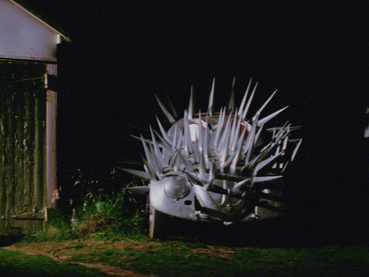 Still from The Cars That Ate Paris showing a car with sharp spikes