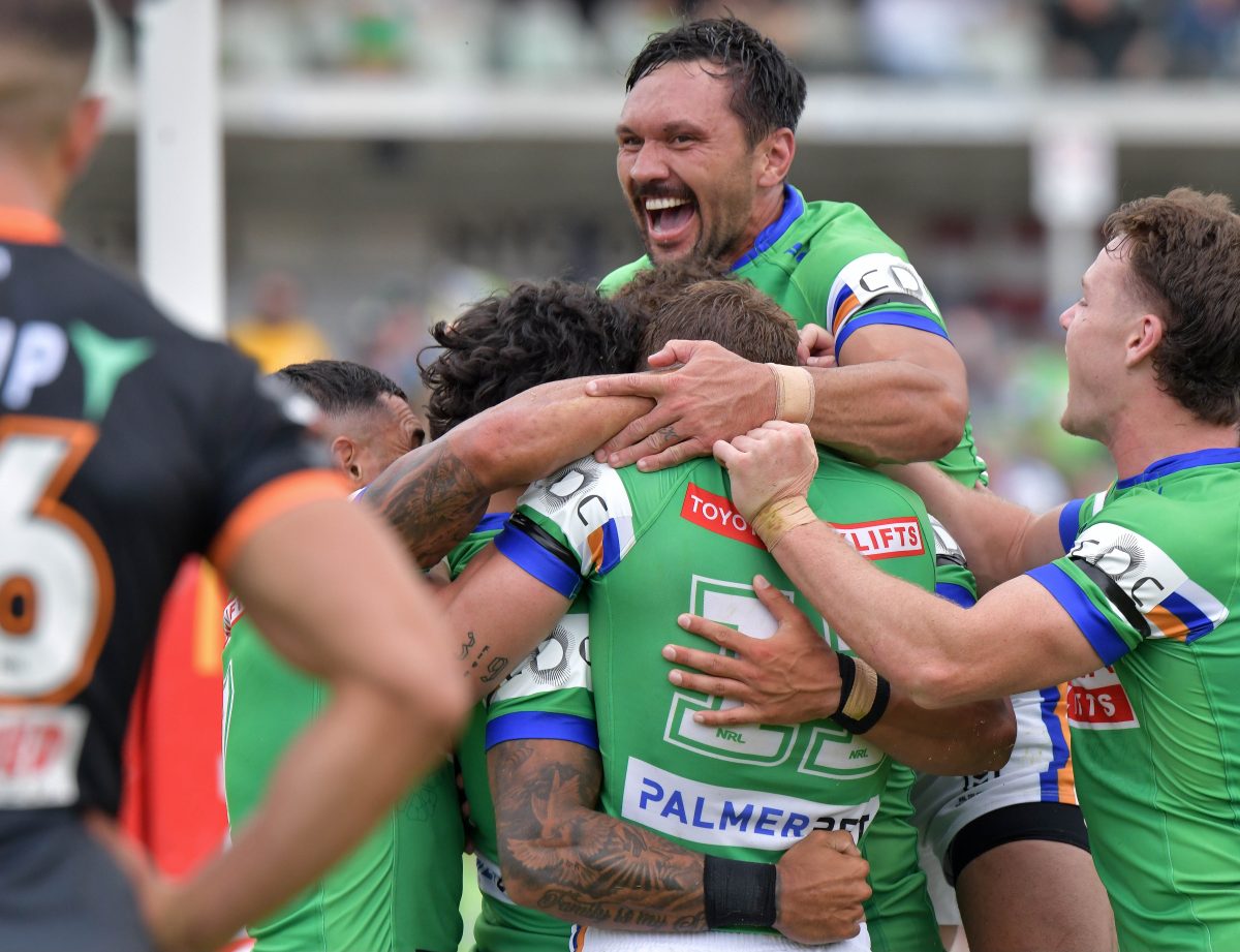 Jordan Rapana celebrating with teammates