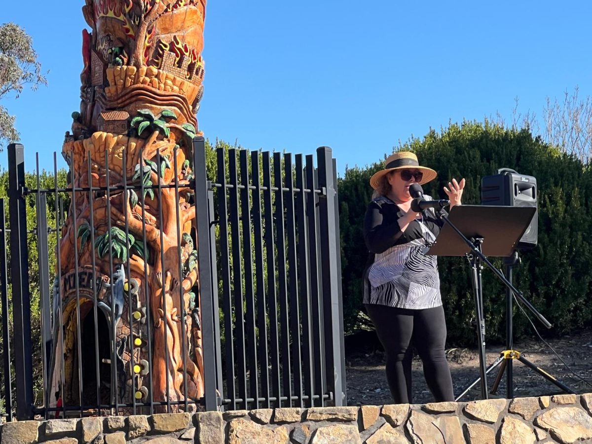 Lady giving a speech outdoors