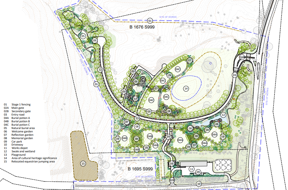 This site map shows where the burial areas, gardens, and carparks will be located.