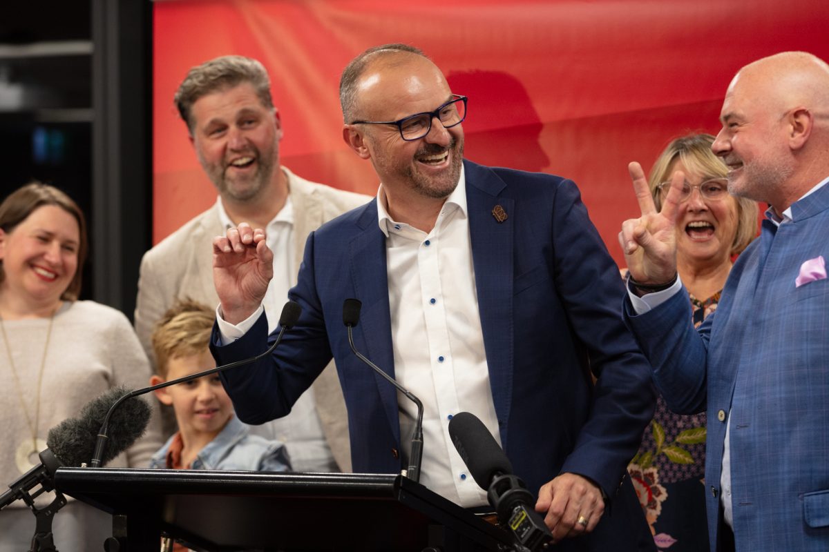 Chief Minister Andrew Barr and his husband, Andrew Toms (right), celebrating the election win