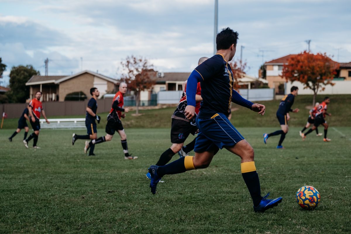 playing soccer