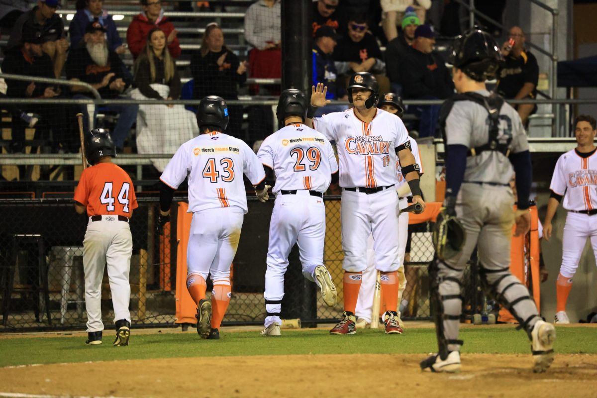 Canberra Cavalry players high fiving