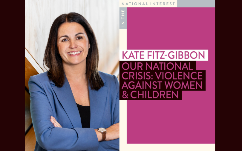 A headshot of Kate Fitz-Gibbon and her book cover.