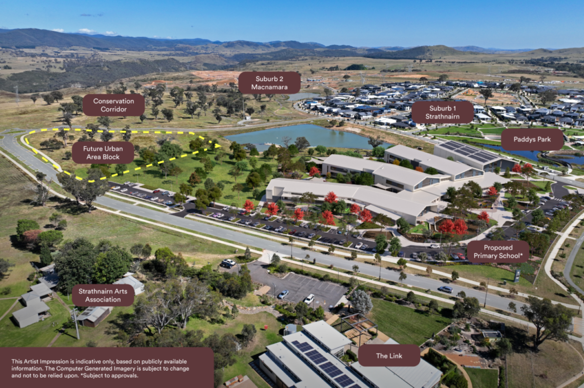 Ginninderry has entered a new phase with the official announcement of its first school, local centre and an audacious proposal for the realignment of transmission lines.