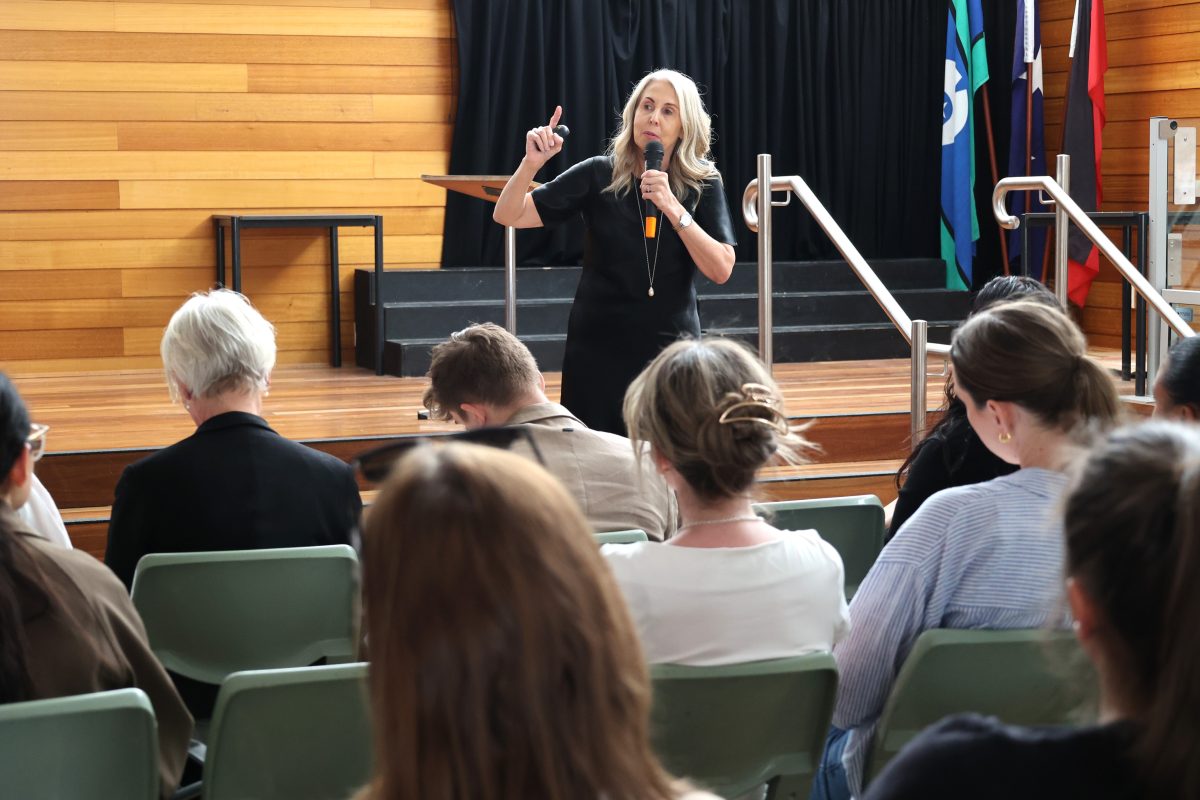 woman with a microphone