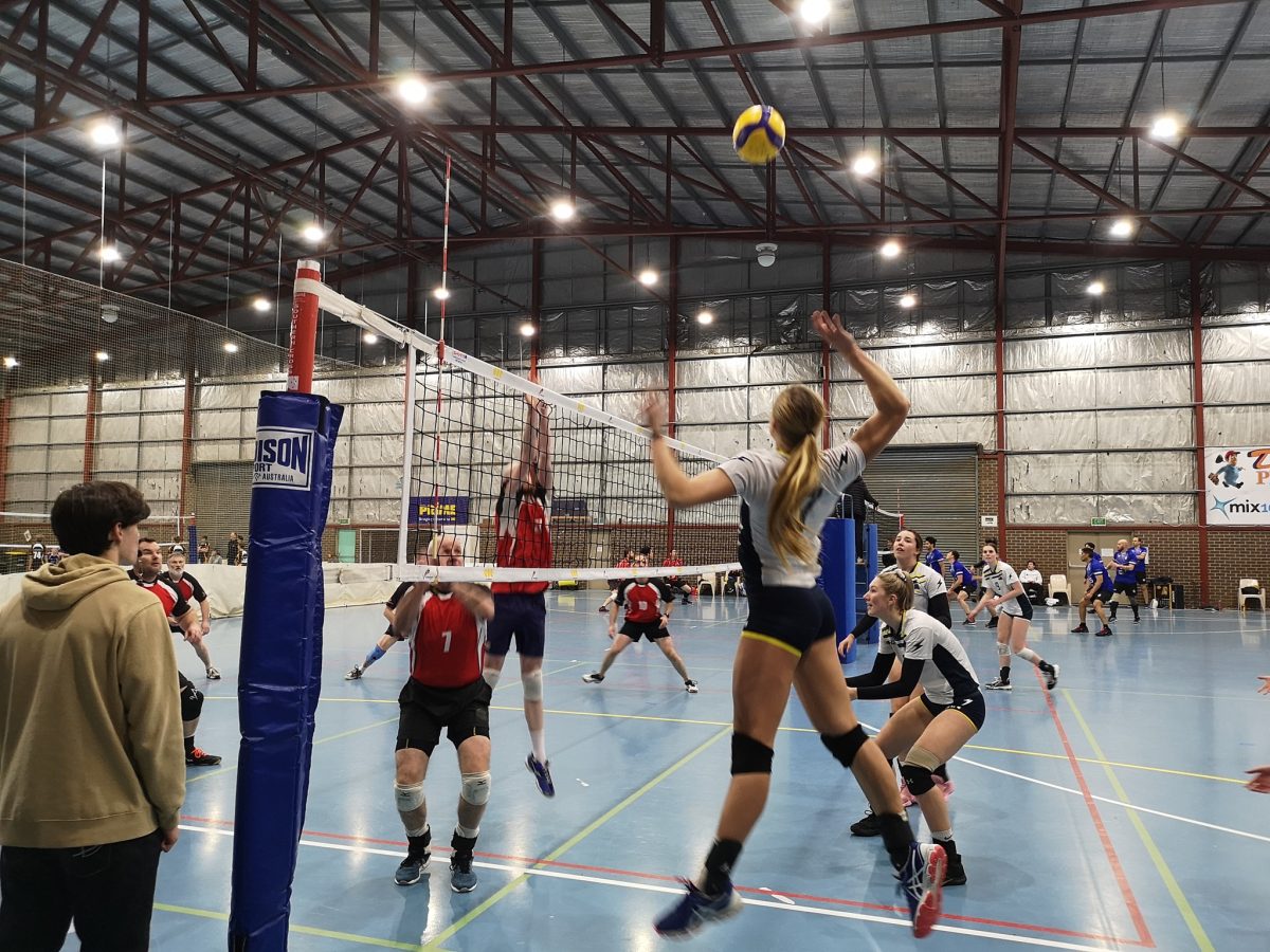 Indoor volleyball game.