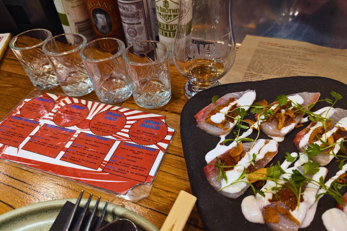 Kingfish and a saké flight at Akiba.