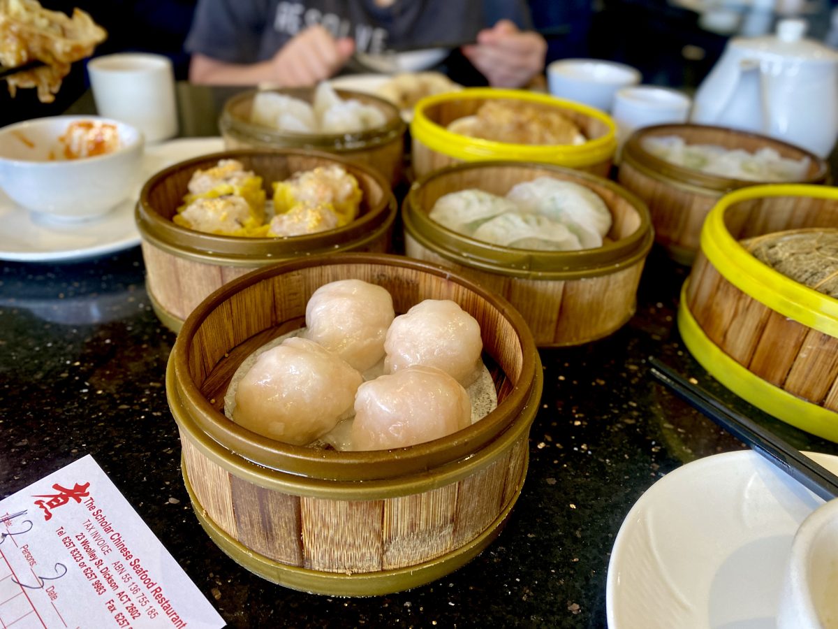 Bamboo steamers with dumplings